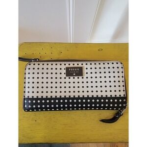 Fossil Issue‎ No. 1954 Wallet Black White Polka Dot Zip Around Clutch